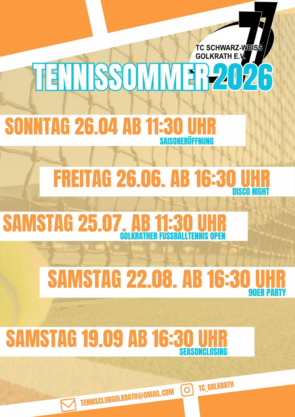 Tennissommer 2026 beim TC Schwarz-Weiß Golkrath